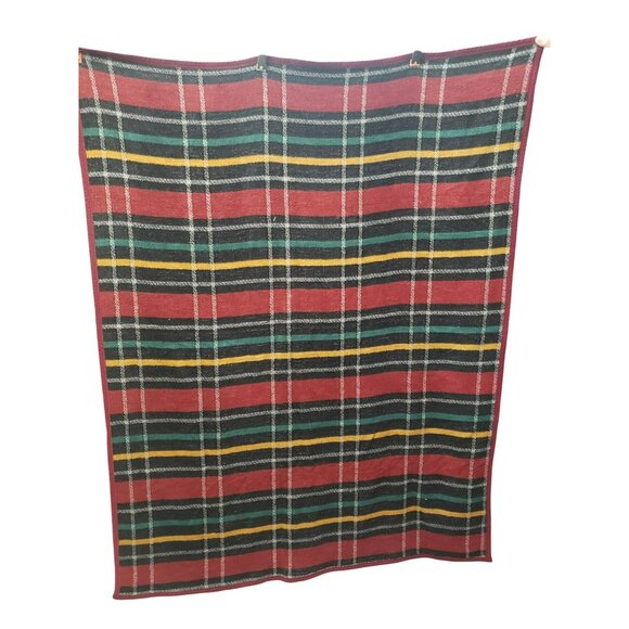 Aurora Biederlack Throw Blanket Acrylic 72” X 56” Green Red Multicolor Plaids